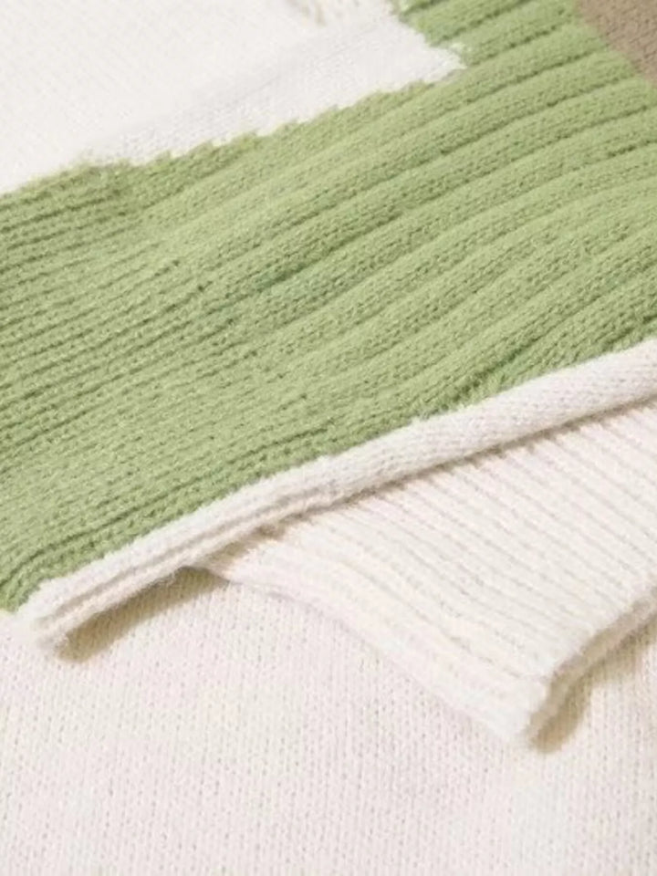Men's Contrast Round Neck Long Sleeve Sweater