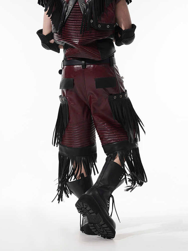 Deconstructed Design Red PU Leather Pants Male