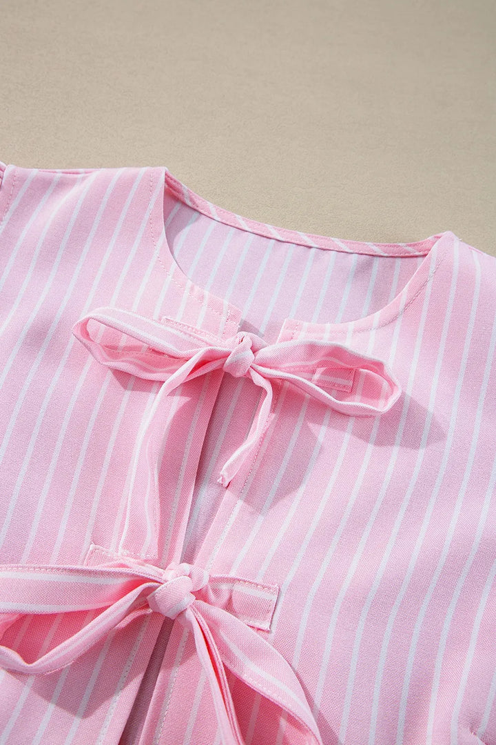 Tie Front Striped Peplum Blouse