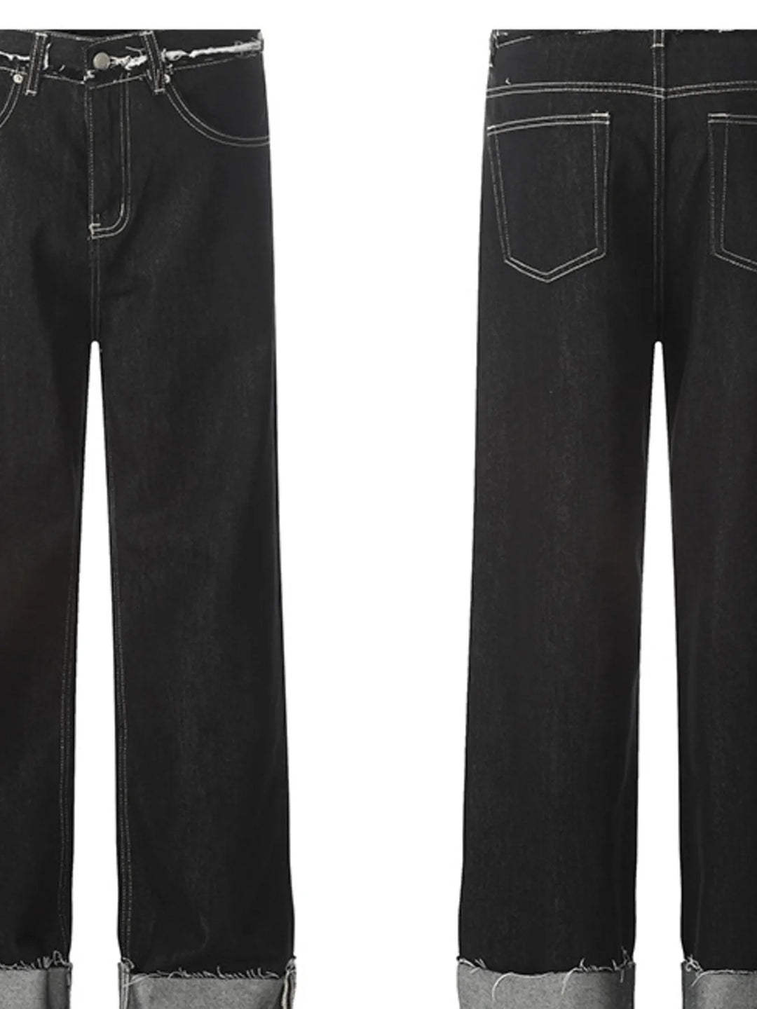 Men's Washed Frayed Hem Cuff Jeans