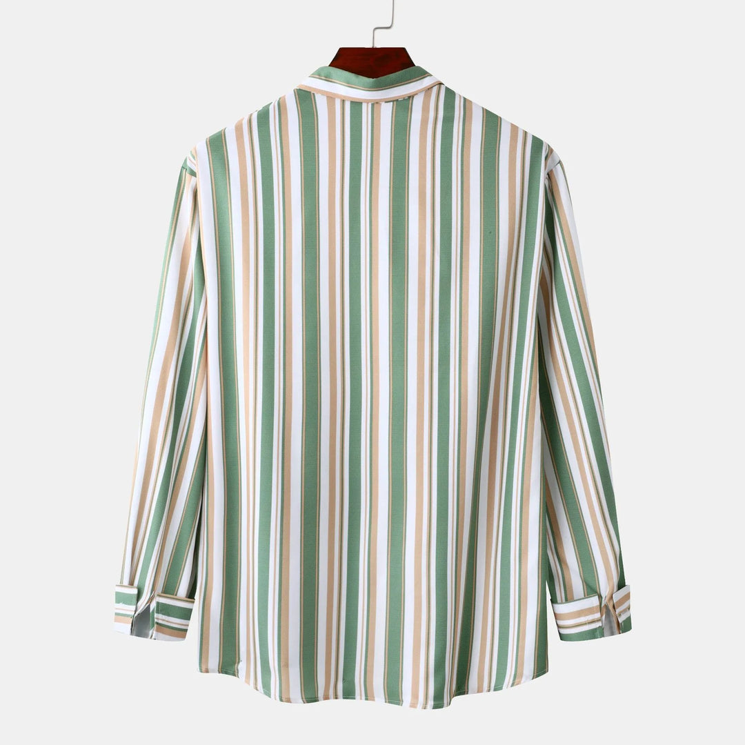 Men's Striped Button Up Long Sleeve Shirt