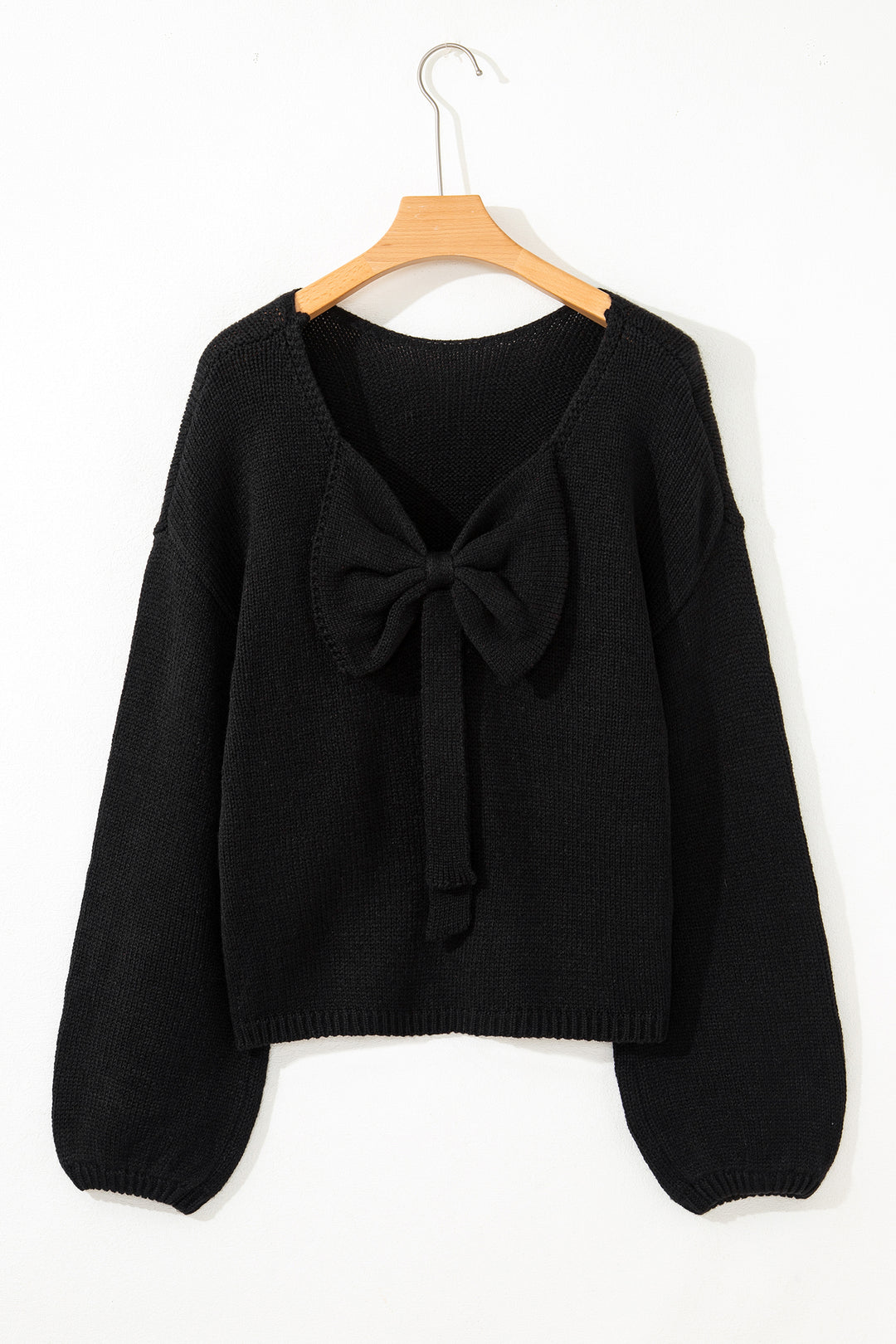 Black Bow Backless Bubble Sleeve Sweater