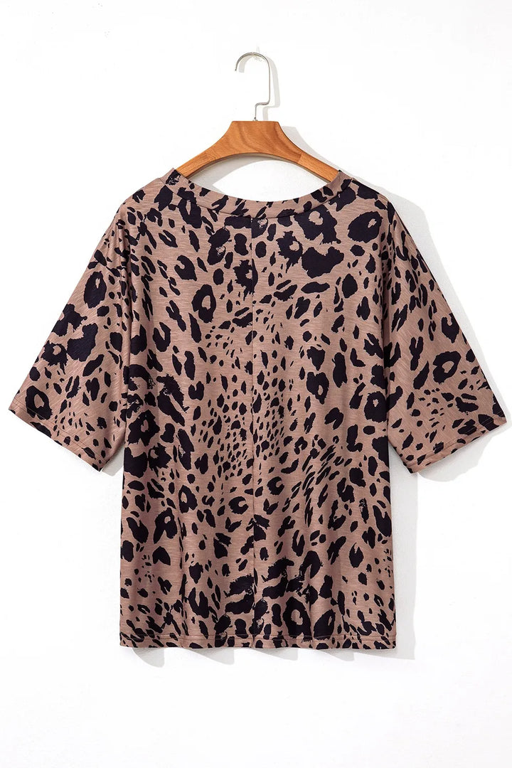 Leopard V-Neck Half Sleeve T-Shirt