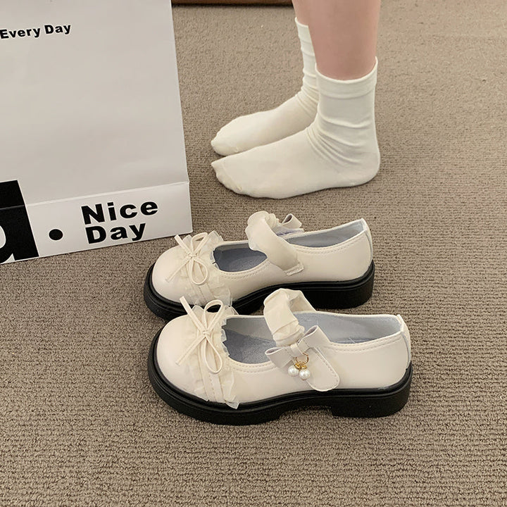 2026 New Sweet Lolita Bow Thick Heel Mary Jane Shoes Women's Thick Bottom JK Small Leather Shoes With Skirts Single Shoes