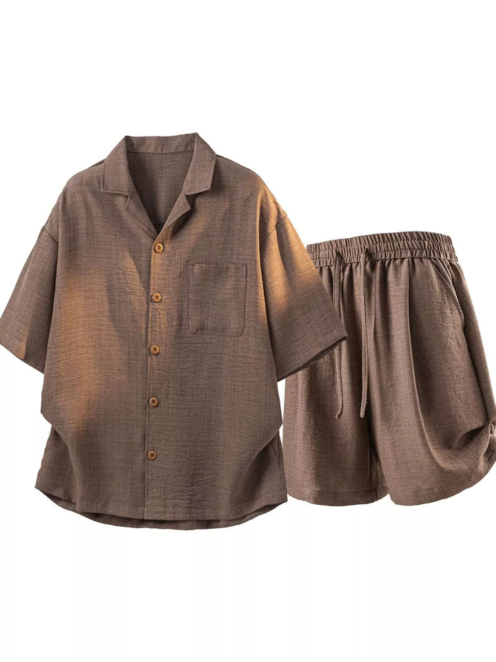 Men's Full Size Button Up Short Sleeve Shirt and Shorts Plus Size