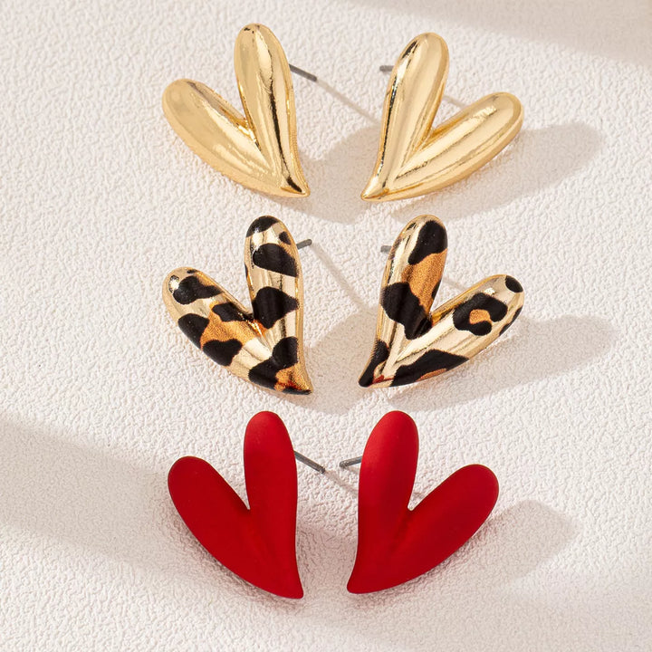 4 Pair Heart Stud Earrings