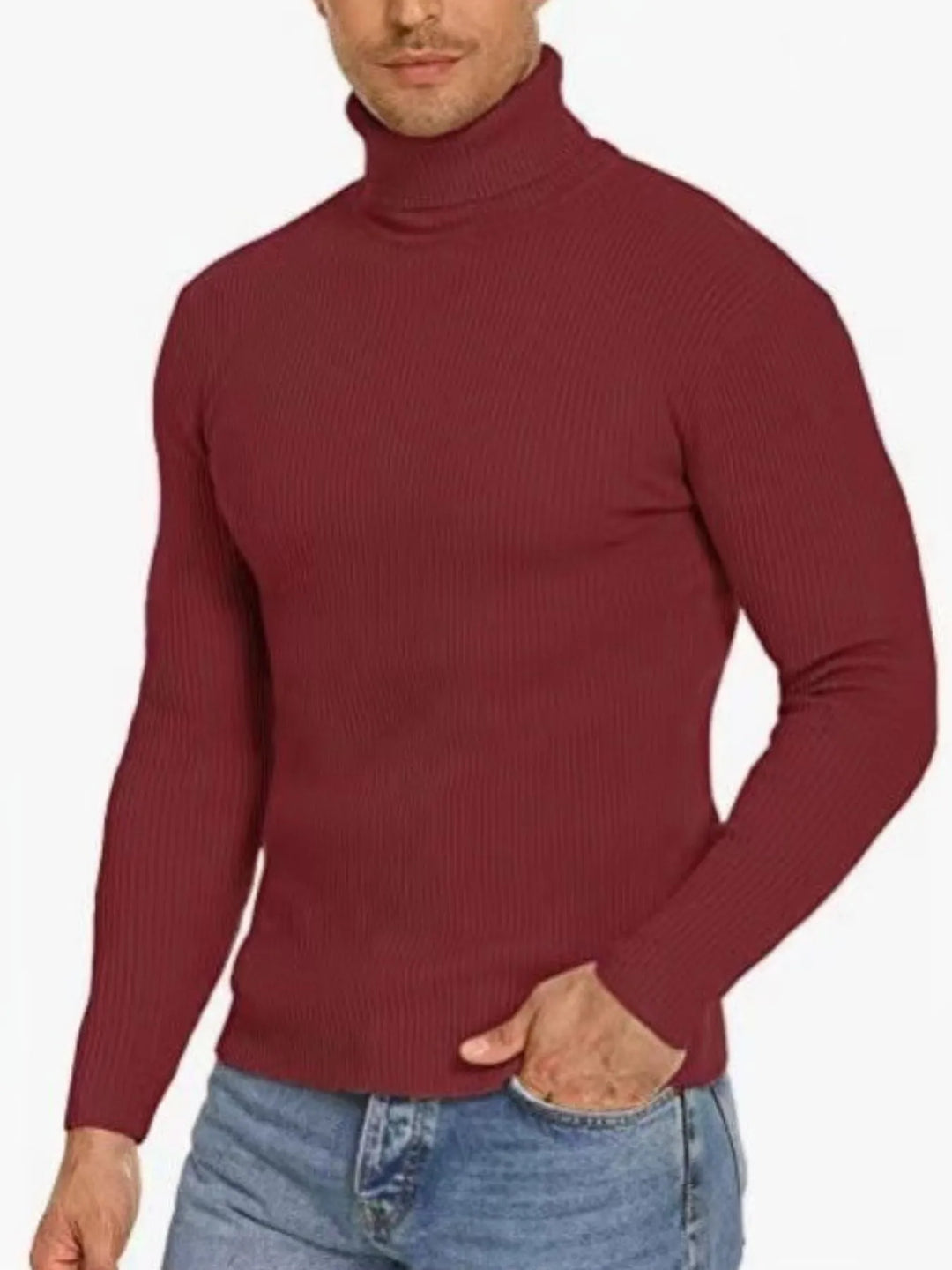 Men's Plus Size Ribbed Turtleneck Long Sleeve Sweater