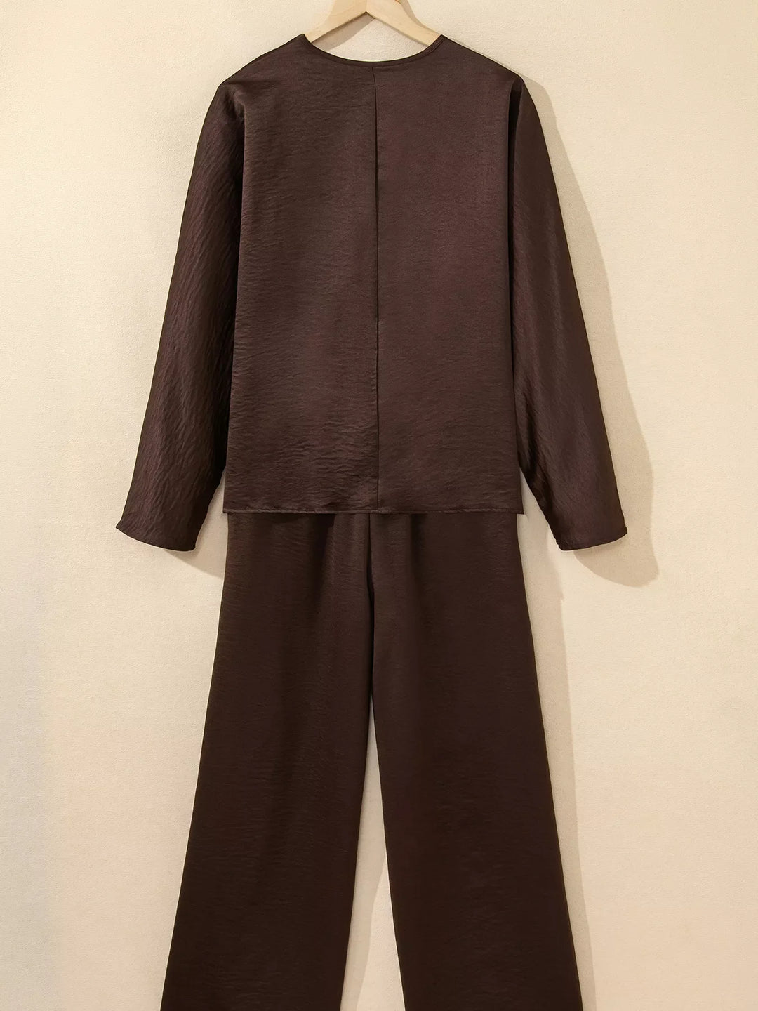 Braided V Neck Long Sleeve Loose Top and Drawstring High Waist Pants 2pcs Outfit