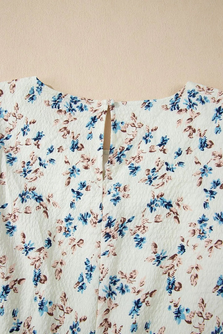 Floral Puff Short Sleeve Empire Waist Mini Dress