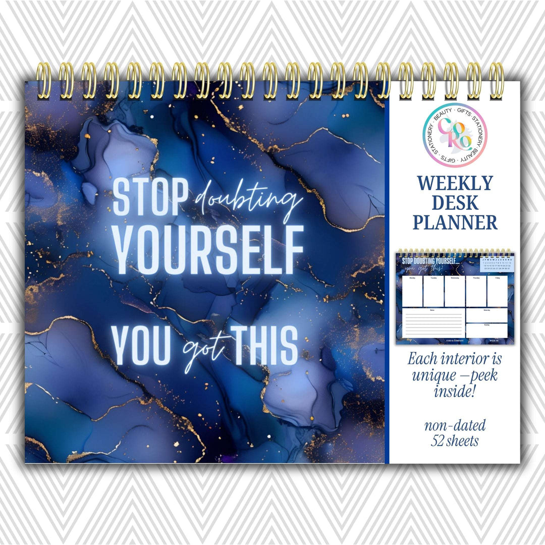 Stop Doubting Yourself Weekly Desk Planner | Undated Self-Love Weekly Planner