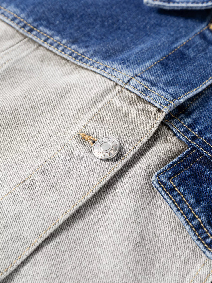 Color Block Patchwork Raw Hem Denim Jacket