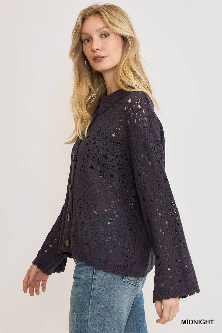 Umgee Hollow Out Button Down Cardigan