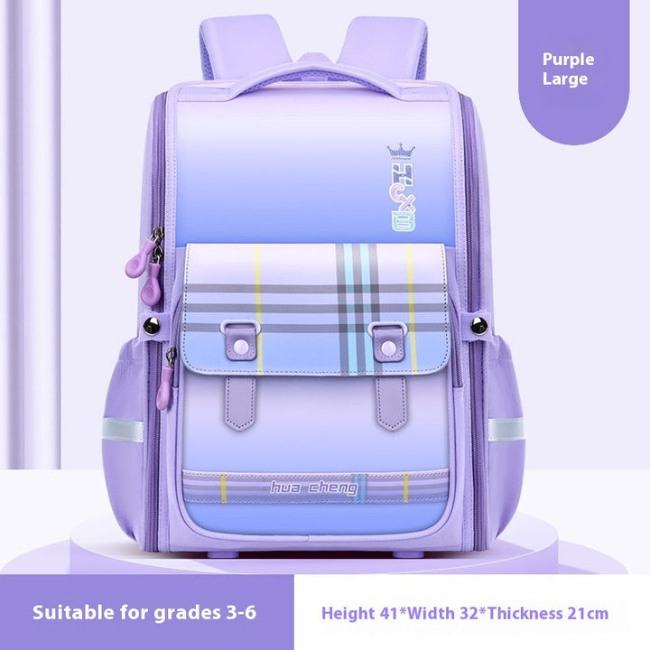 Plaid Schoolbag Grade Spine Protection Student Backpack