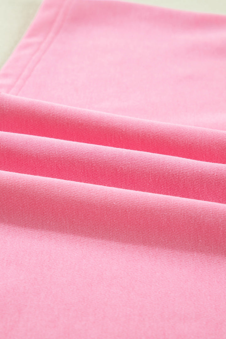 Sachet Pink Plaid Contrasted Double Christmas Tree Patched Raglan Sleeve Pullover 2pcs Short Set