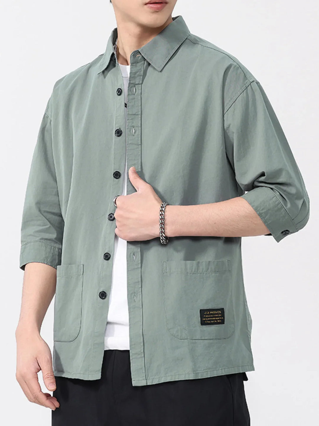 Men's Plus Size Button Up 3/4 Sleeve Shirt