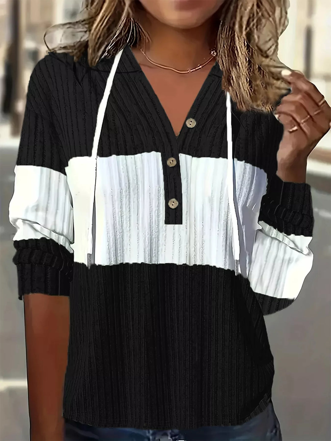 Color Block Drawstring Long Sleeve Hoodie