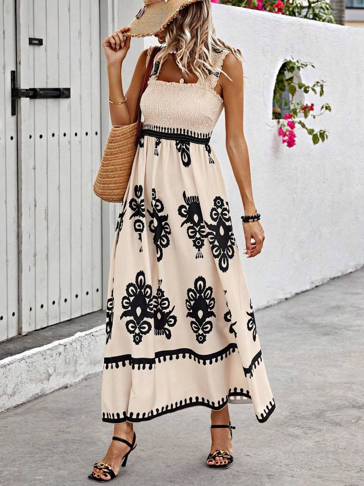 Smocked Bodice Colorful Print Tank Dress