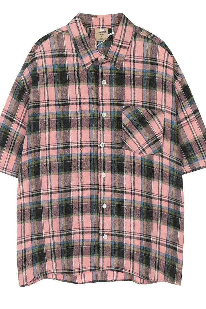 Men's Plaid Oversized Short Sleeve Shirt