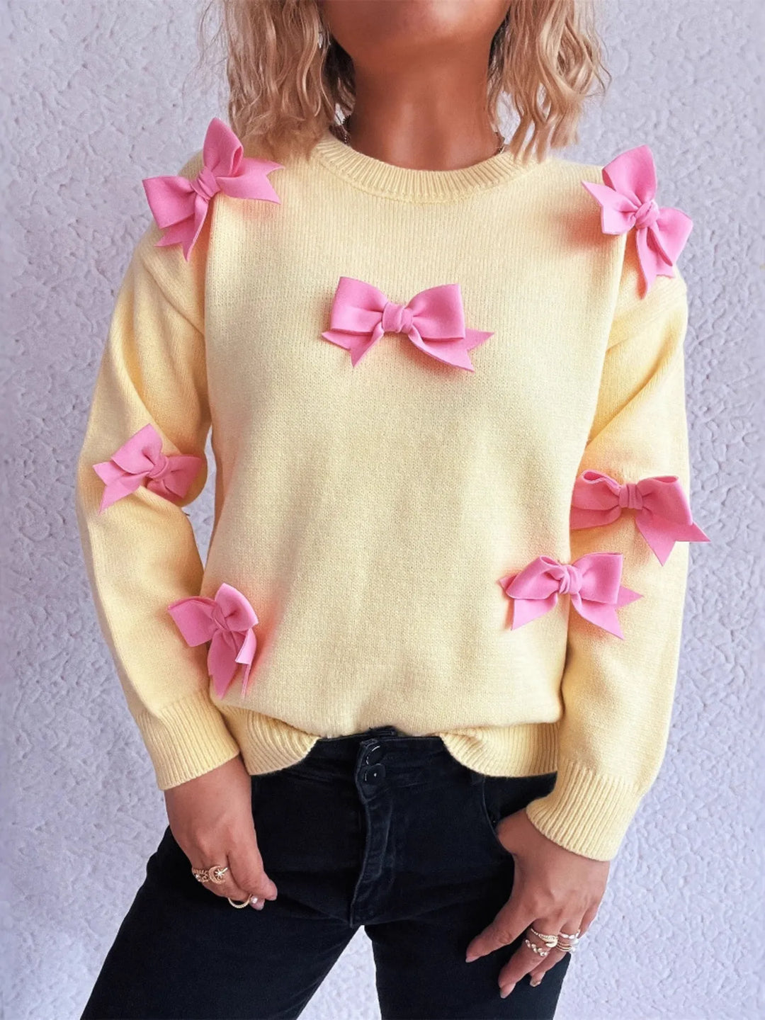 Bow Round Neck Long Sleeve Sweater