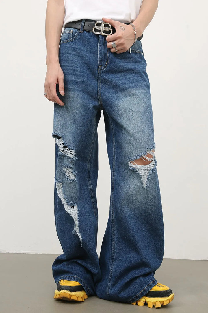 Men's Distressed Wide Leg Jeans