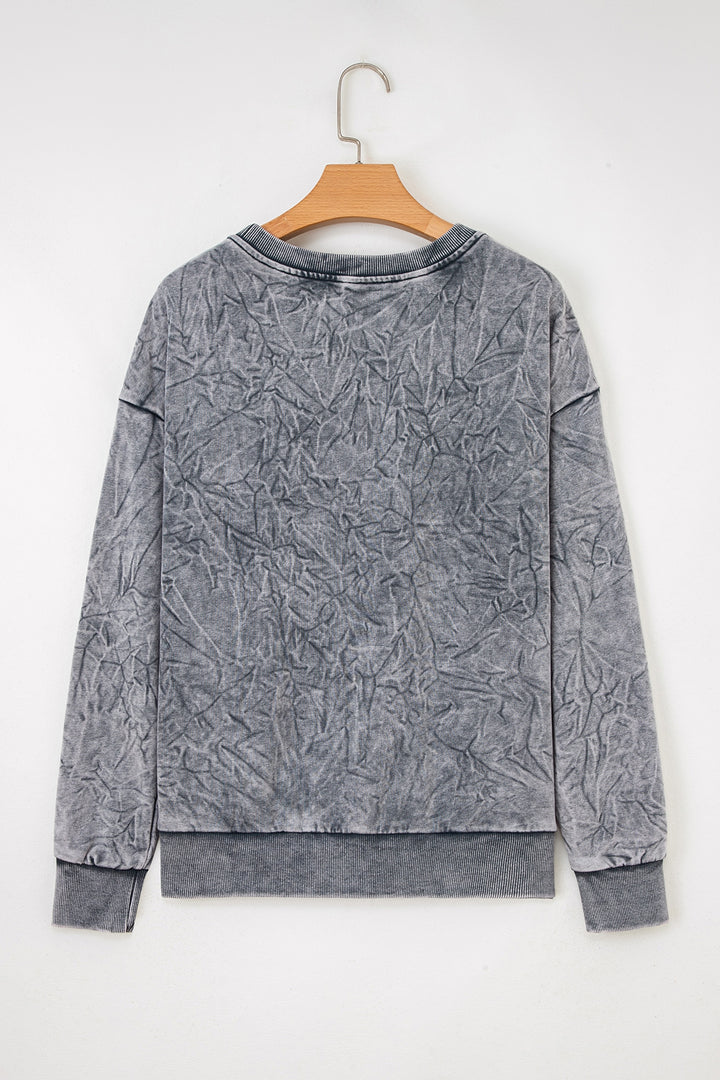 High-rise saved by grace Letter Embroidery Mineral Wash Loose Sweatshirt