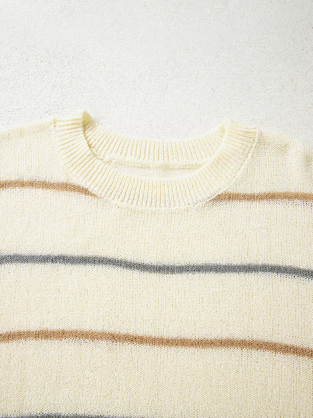 Stripe Striped Ribbed Edge Drop Shoulder Sweater