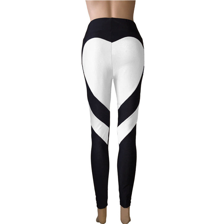 Butt-lifting Heart-patterned Patchwork Leggings With Excellent Stretch