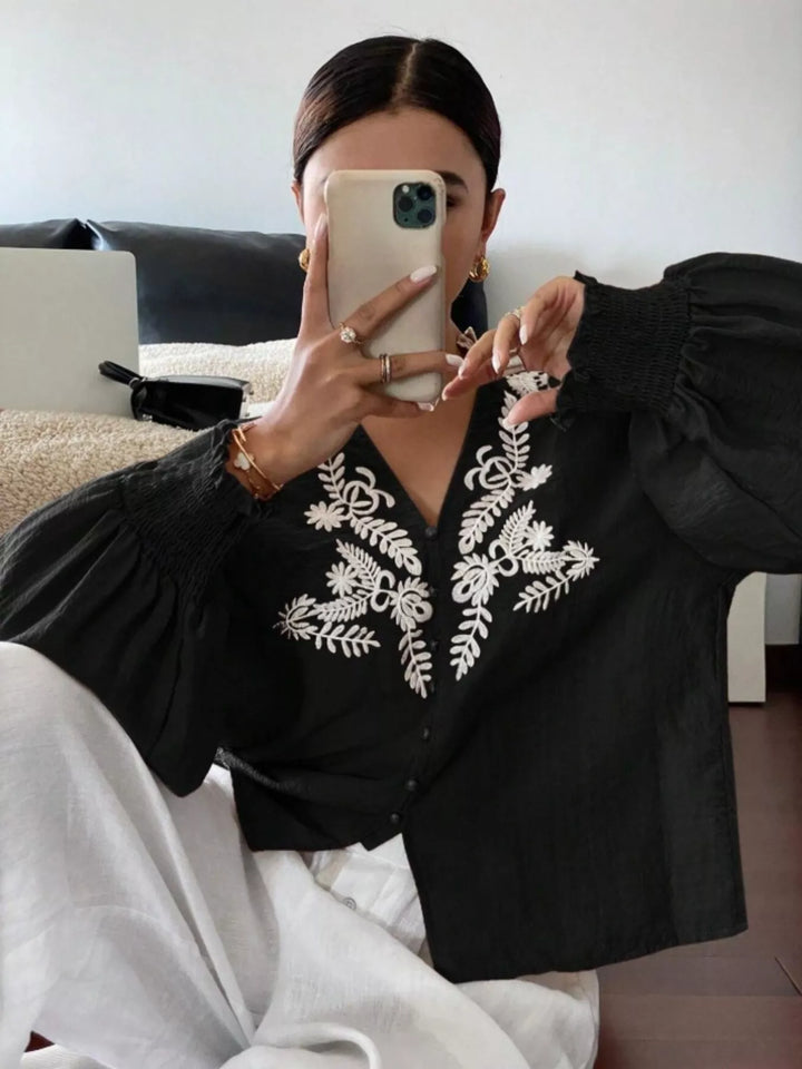 Embroidered Long Sleeve Blouse