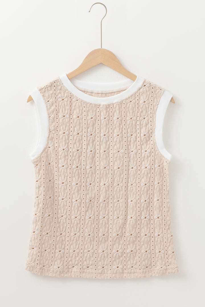 Oatmeal Floral Textured Crew Neck Tank Top