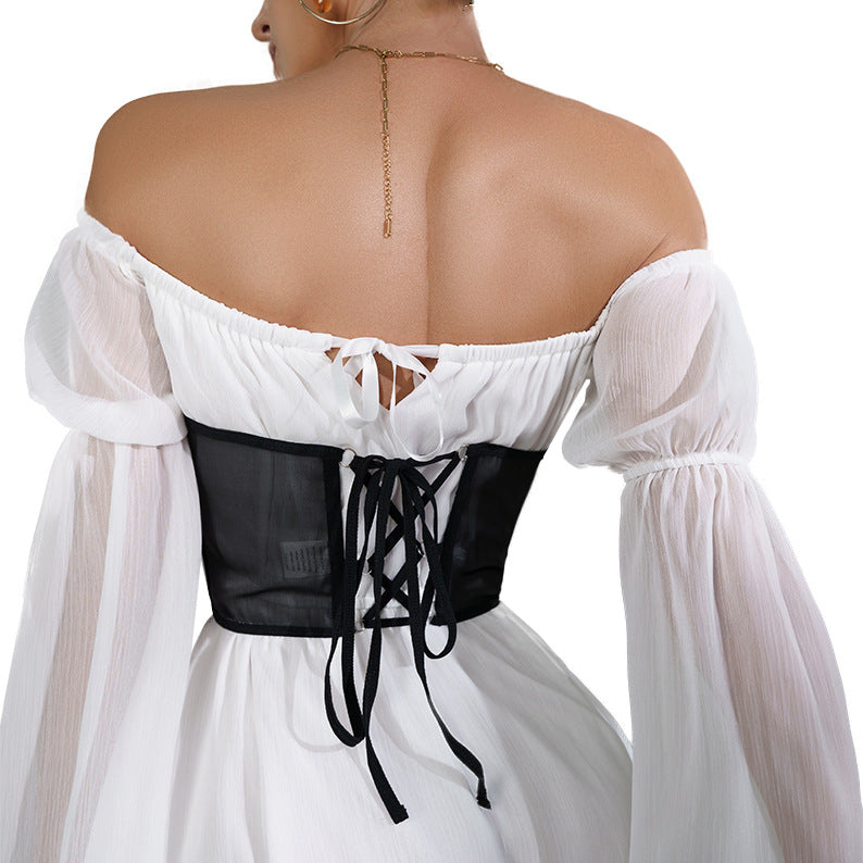 Mesh Spliced Chain Sexy Fishbone Steel Ring Waist Cincher