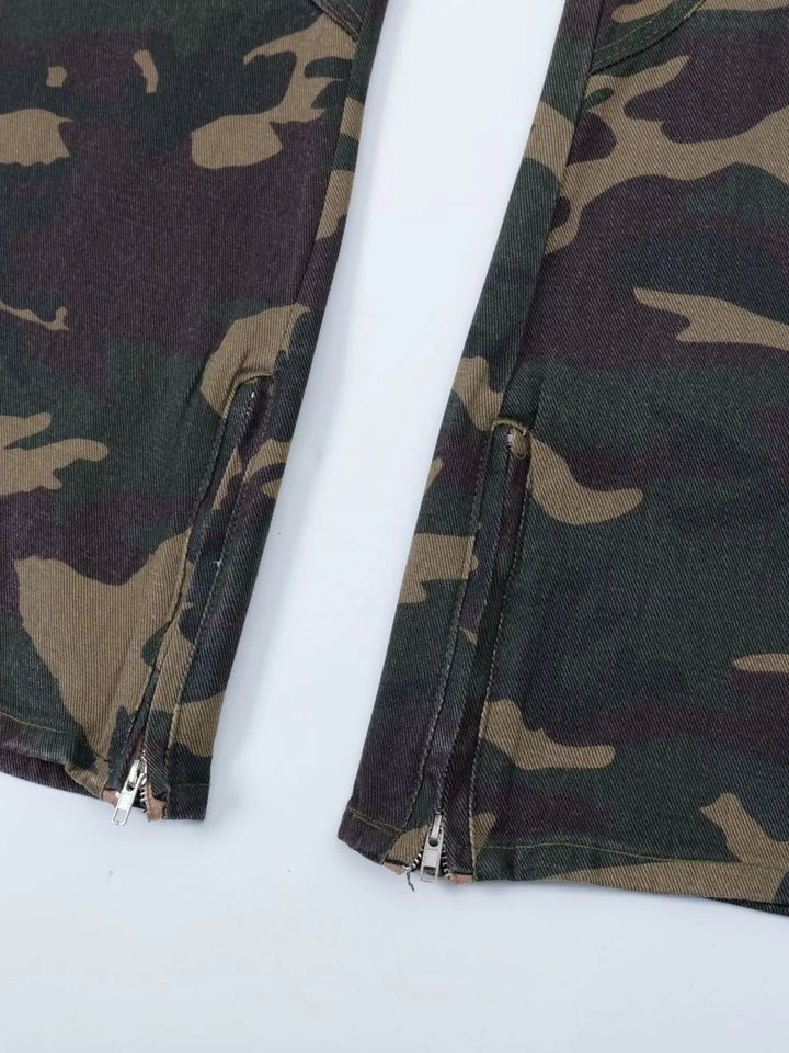 Men's Camouflage Bootcut Jeans with Seam Detail