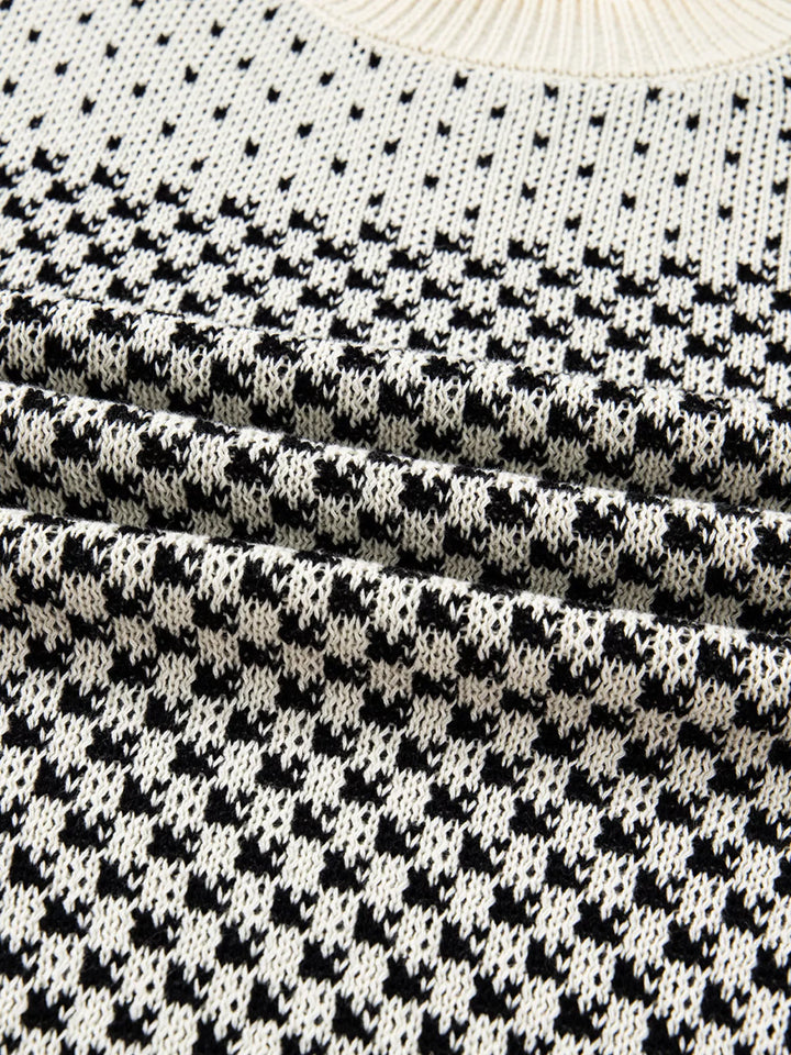 Contrast Color Pattern Lantern Sleeve Sweater