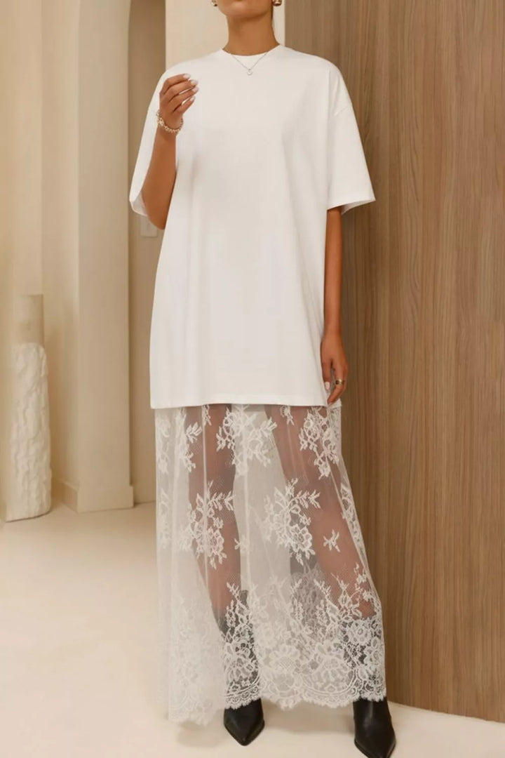 Lace Patchwork Casual T-Shirt Dress