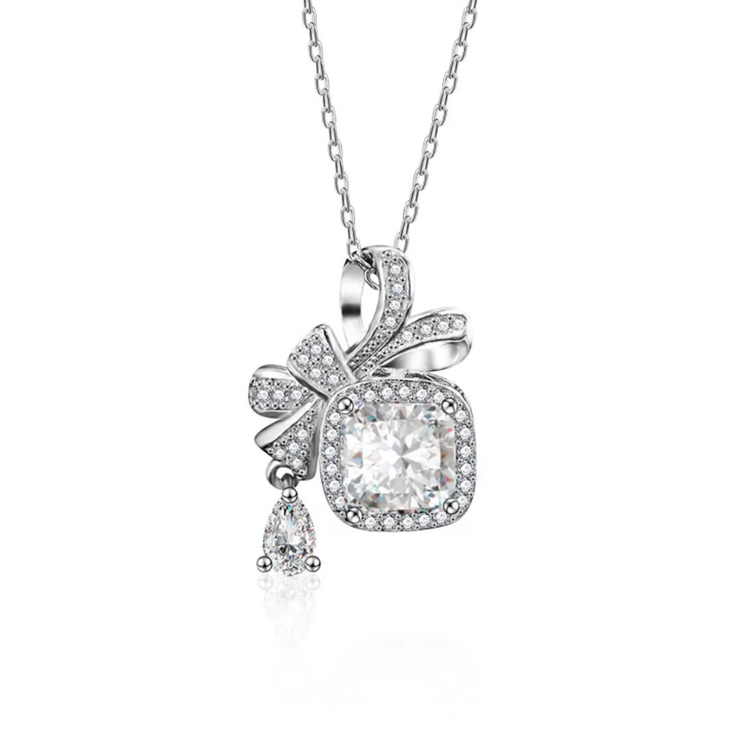 1.5 Carat Moissanite 925 Sterling Silver Bowknot Pendant Necklace