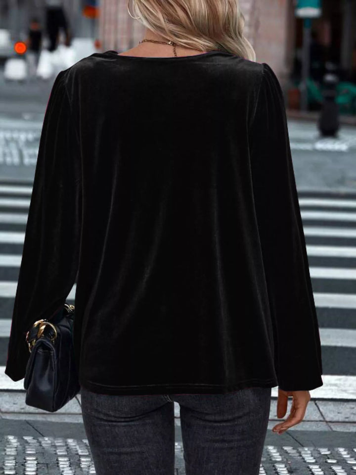 Full Size Velvet Cowl Neck Blouse Plus Size