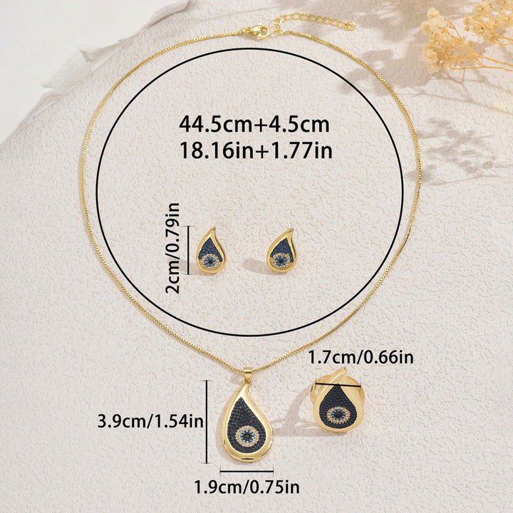 Best Selling Cross-border Women Jewelry Set, Unique Hip Hop Evil Eye Design Matching Earrings, Long Pendant Necklace & Ring, Premium Versatile Daily Ornaments For Ladies