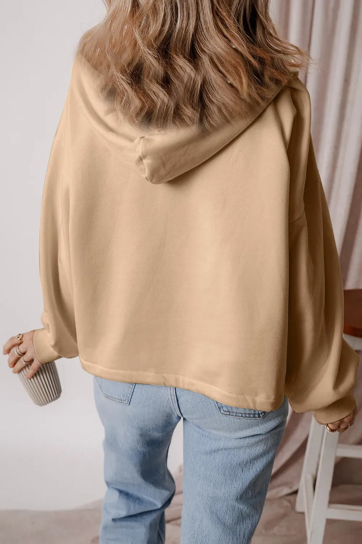 Pocketed Half Zip Dropped Shoulder Hoodie