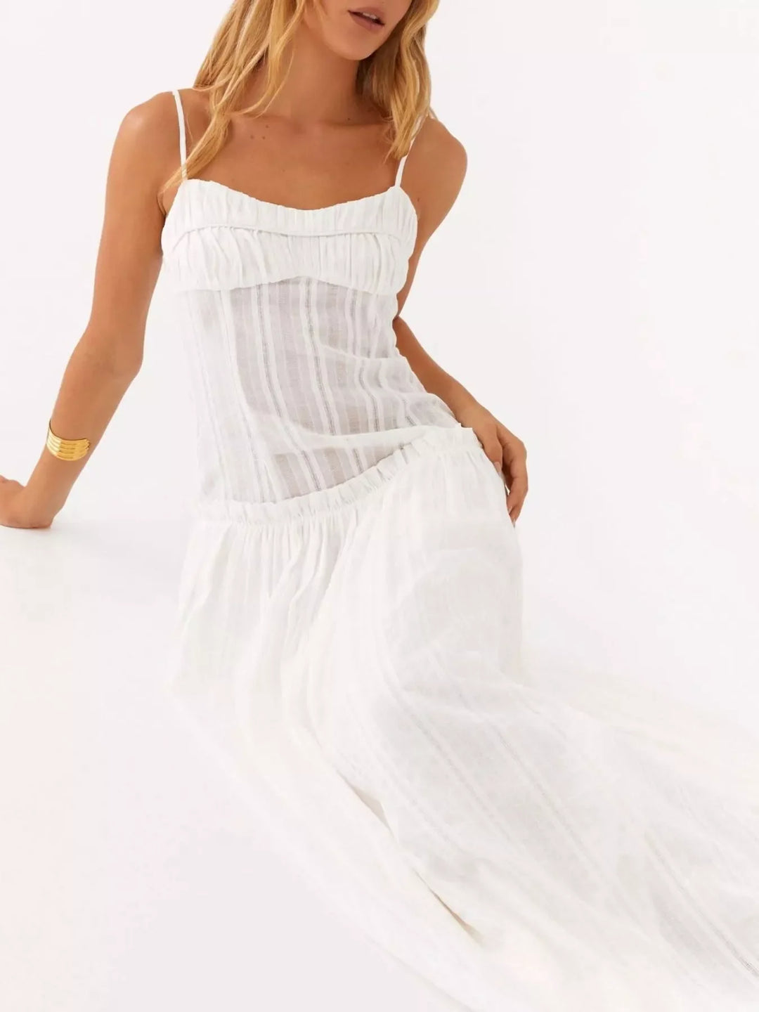 Ruched Spaghetti Strap Maxi Dress