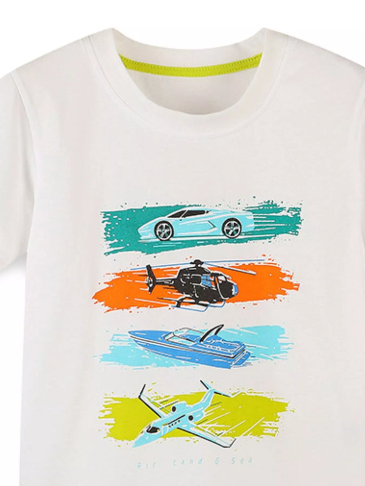 Children's Vehicle Print T-Shirt and Shorts Set