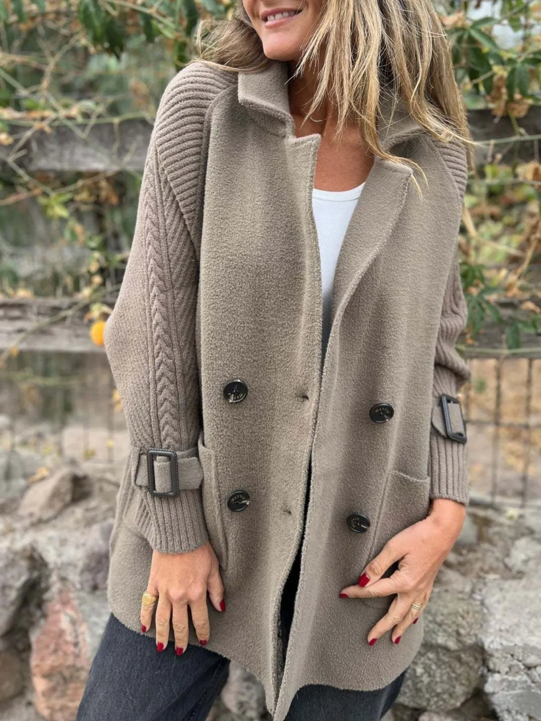 Full Size Texture Knit Longline Coat Plus Size