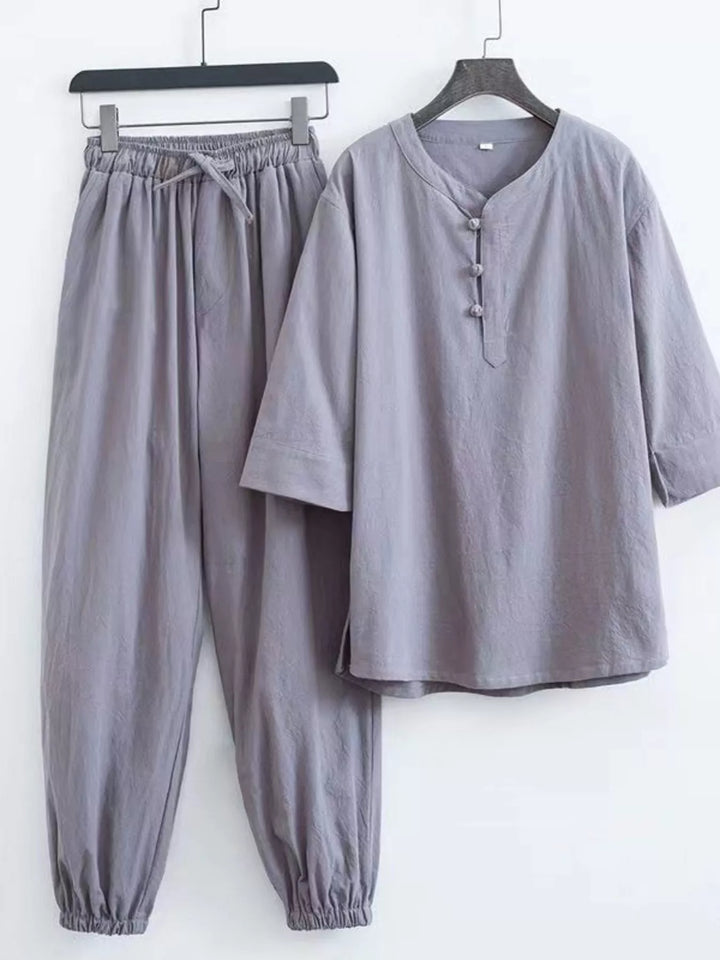 Men's Plus Size Chinese Style Top and Pants Set
