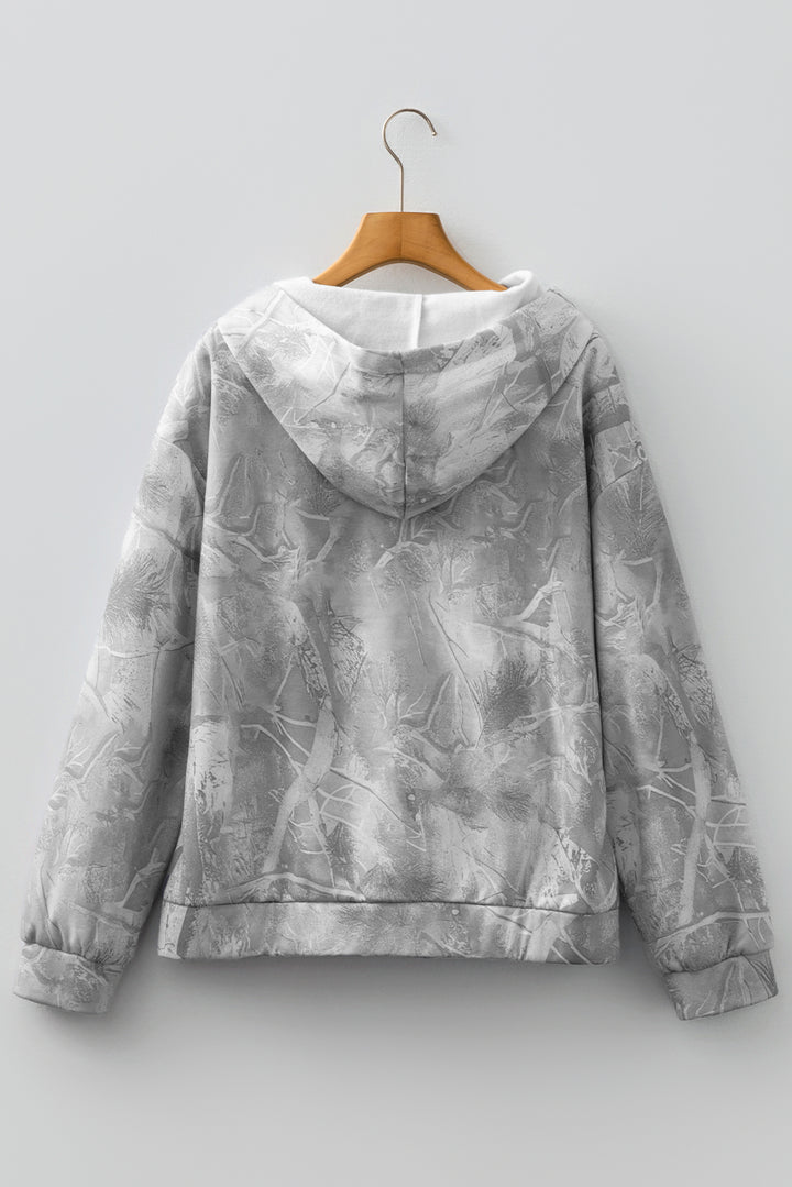 Gray Camouflage Woodland Print Oversized Sporty Hoodie