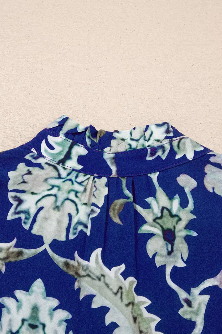 Wild Floral Print Frilled Collar Half Sleeve Dress