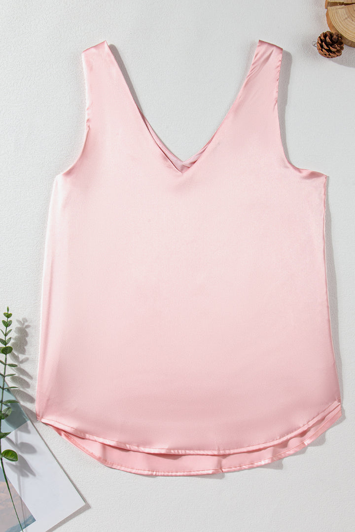 Pink Deep V Neck Loose Tank Top