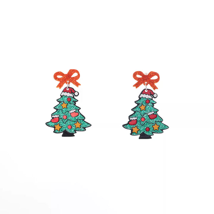 Christmas Tree Bow Dangle Earrings