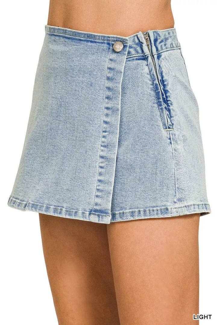Zenana Wrap Front Denim Skort