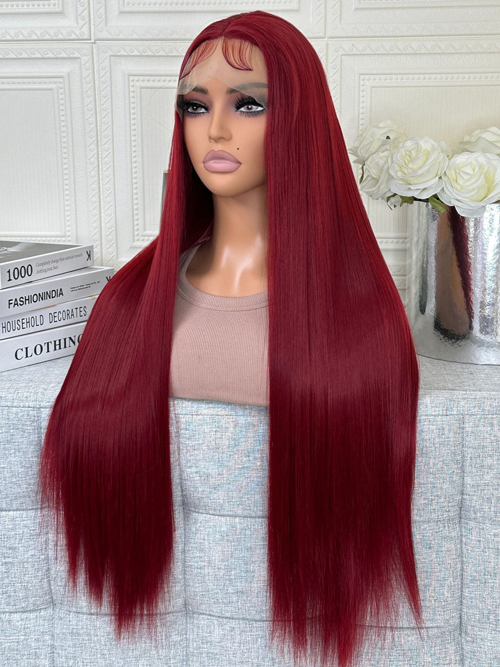 Full Headgear Long Straight Front Lace Wig Smooth Hair