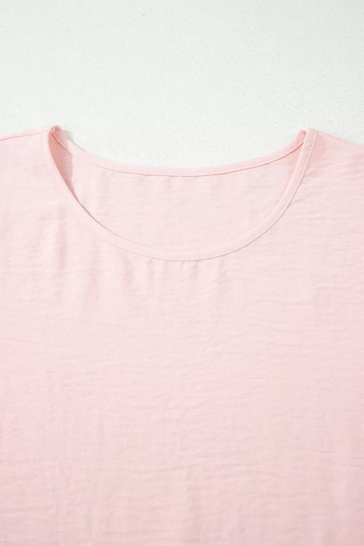 Solid Color Ruffle Trim Short Sleeve Blouse