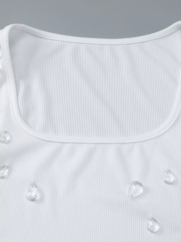 Bead Embellished Square Neck Tank