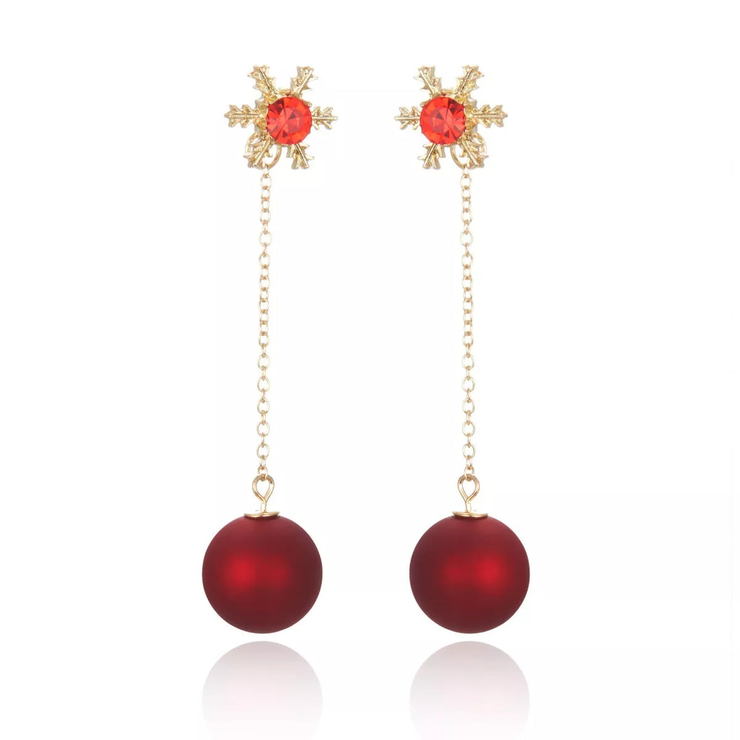 Snowflake Drop Earrings with Red Ball